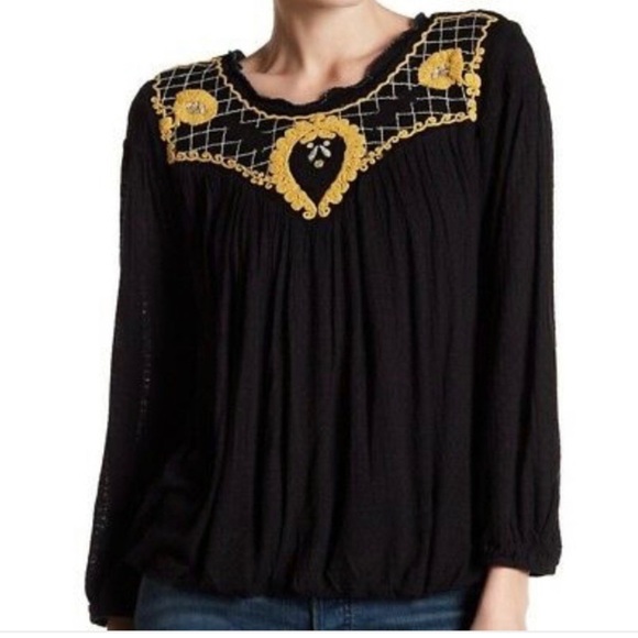 Free People Tops - Free People Begonia Embroidered Scoop Neck Top S